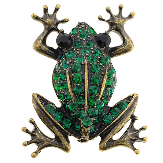 Vintage Style Emerald Green Frog Crystal Pin Brooch