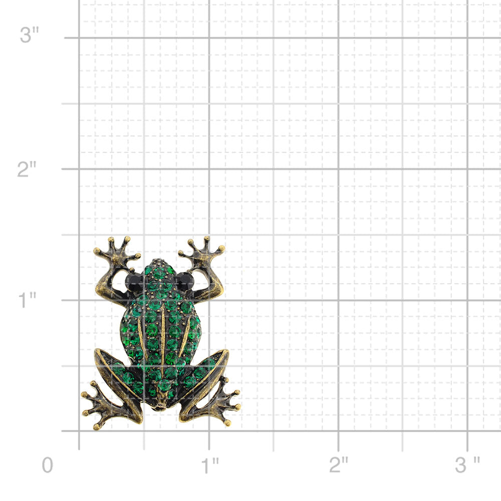 Vintage Style Emerald Green Frog Crystal Pin Brooch