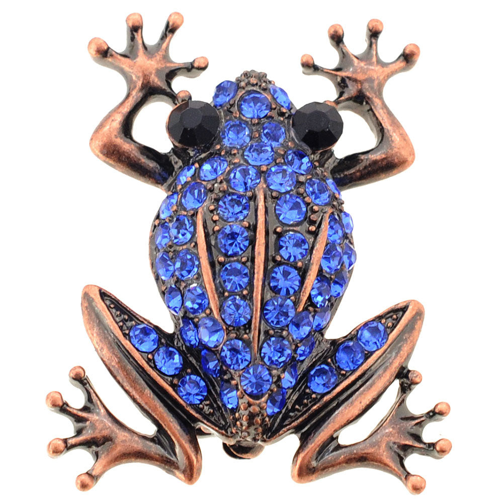 Vintage Style Sapphire Blue Frog Crystal Pin Brooch