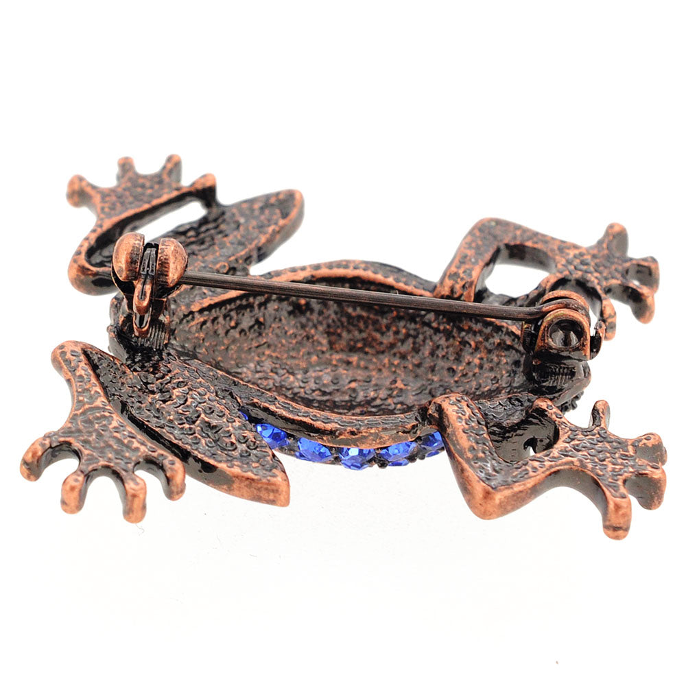 Vintage Style Sapphire Blue Frog Crystal Pin Brooch