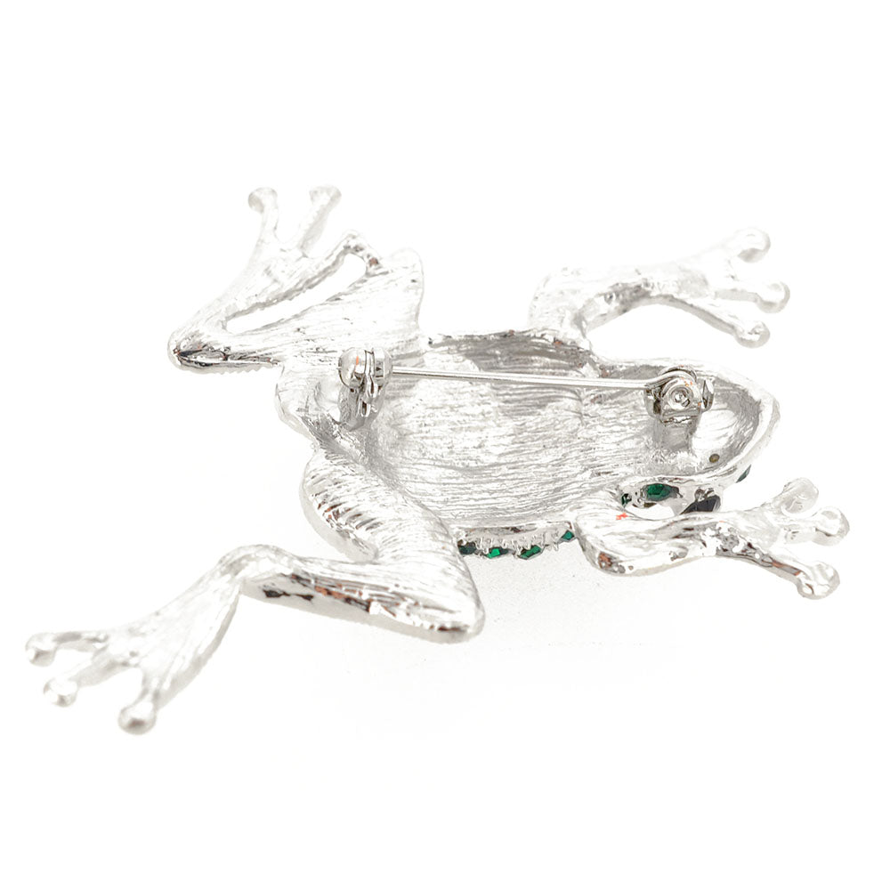 Emerald Green Crystal Frog Pin Brooch
