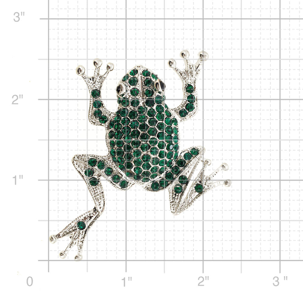 Emerald Green Crystal Frog Pin Brooch