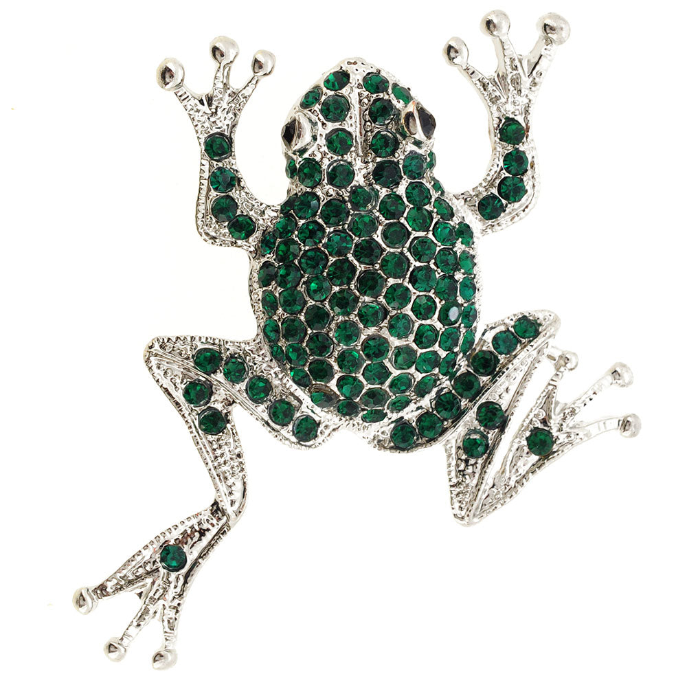 Emerald Green Crystal Frog Pin Brooch