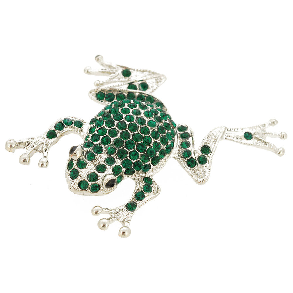 Emerald Green Crystal Frog Pin Brooch