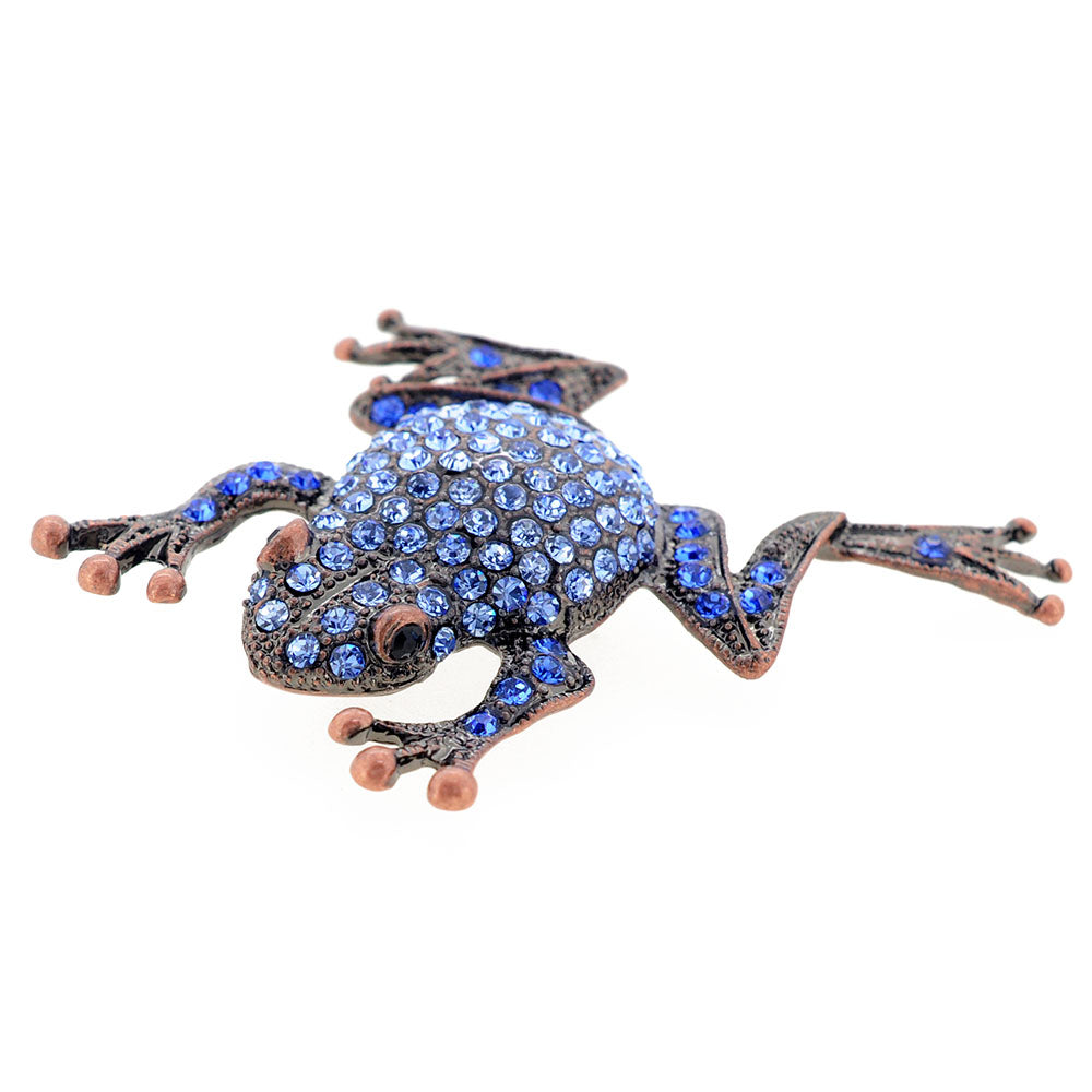 Sapphire Blue Frog Crystal Pin Brooch