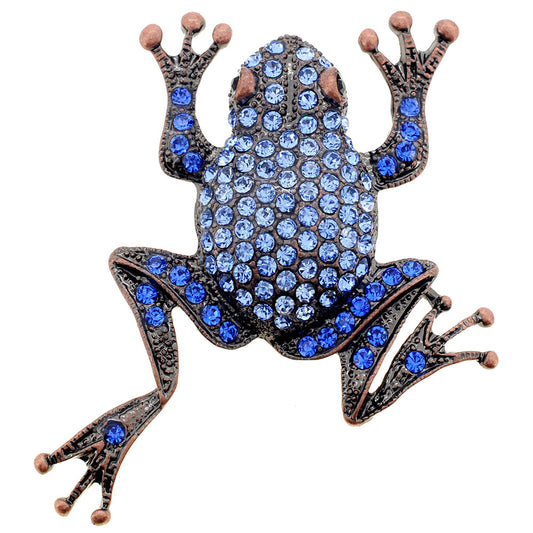 Sapphire Blue Frog Crystal Pin Brooch