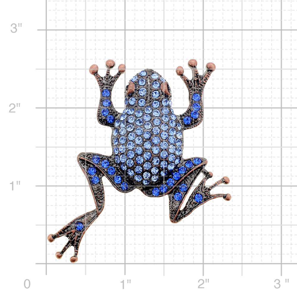 Sapphire Blue Frog Crystal Pin Brooch