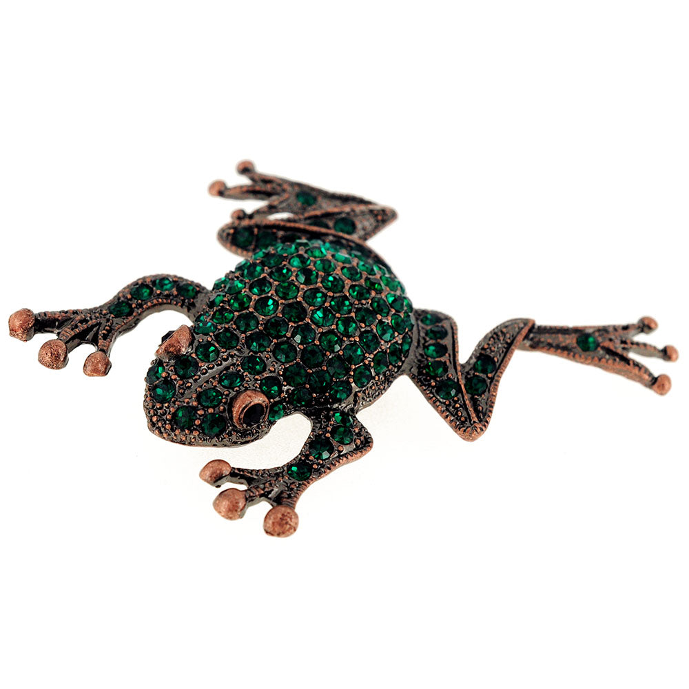 Emerald Green Frog Vintage Style Crystal Pin Brooch