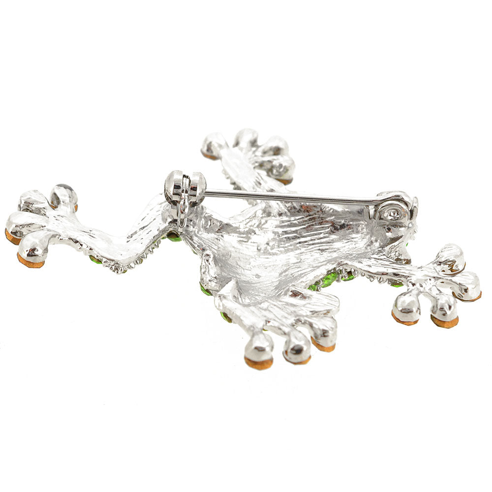 Sticky Peridot Green Crystal Frog Pin Brooch