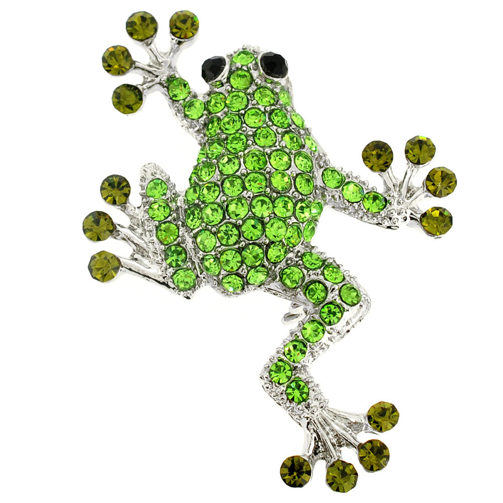 Sticky Peridot Green Crystal Frog Pin Brooch