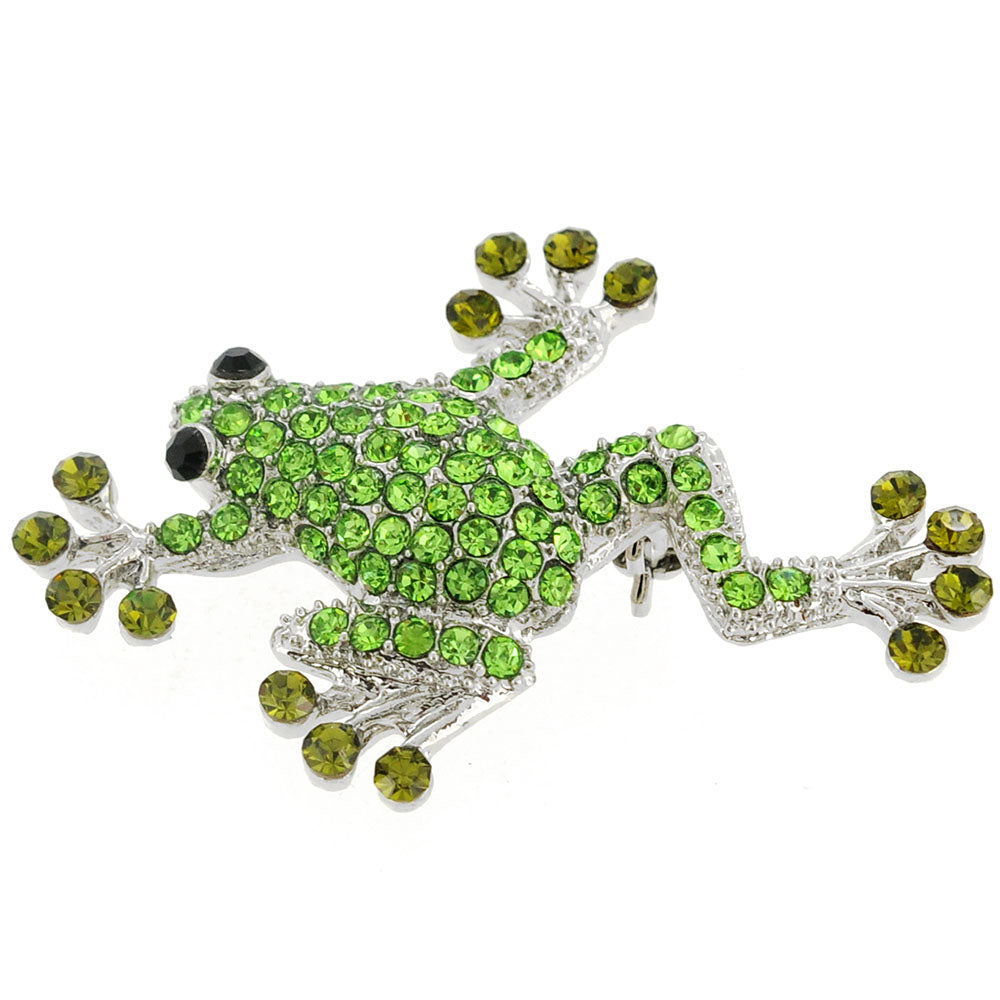 Sticky Peridot Green Crystal Frog Pin Brooch