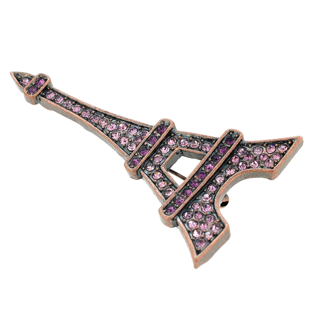 Amethyst Purple Paris Eiffel Tower Crystal Brooch and Pendant
