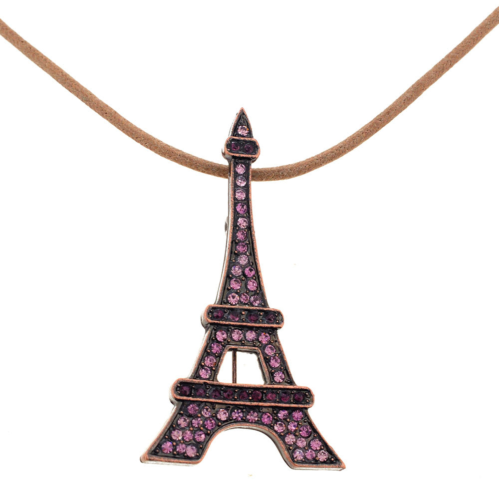 Amethyst Purple Paris Eiffel Tower Crystal Brooch and Pendant