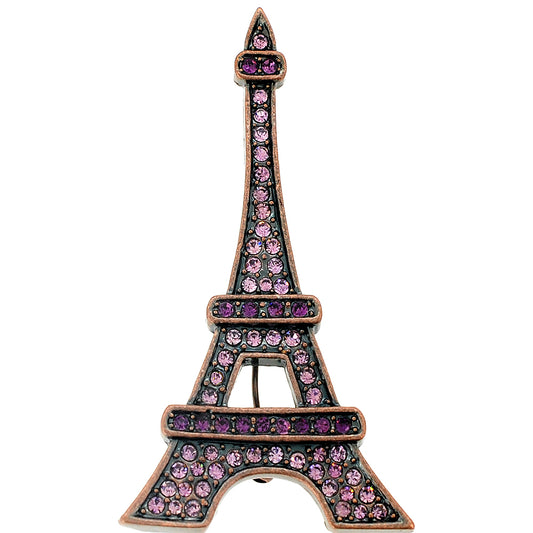 Amethyst Purple Paris Eiffel Tower Crystal Brooch and Pendant