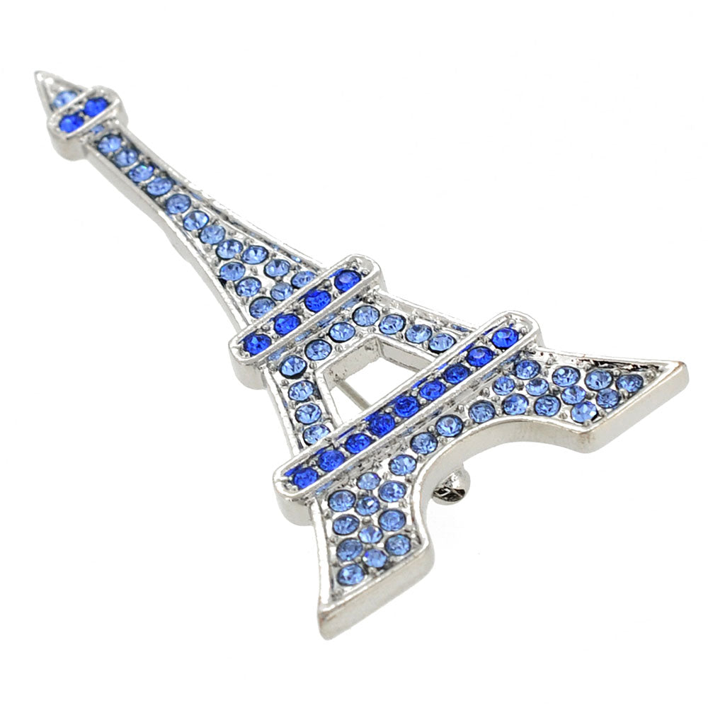Sapphire Blue Paris Eiffel Tower Crystal Brooch and Pendant