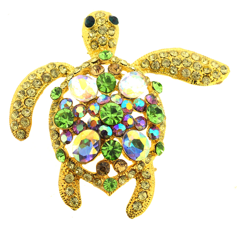 Multicolor Sea Turtle Swarovski Crystal Pin Brooch And Pendant