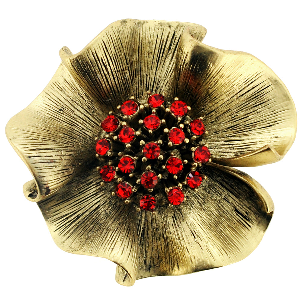 Vintage Style Golden Flower Crystal Brooch and Pendant