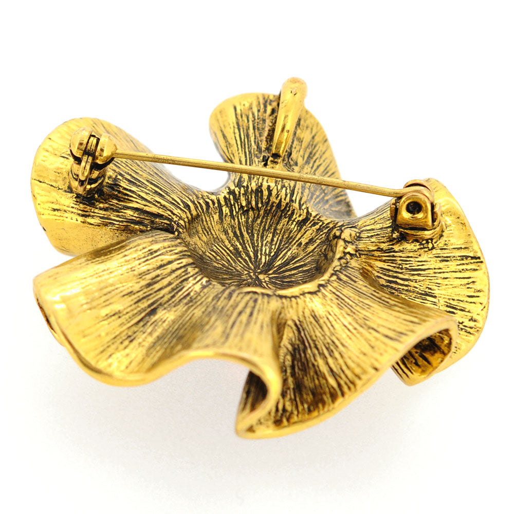 Vintage Style Golden Flower Crystal Brooch and Pendant