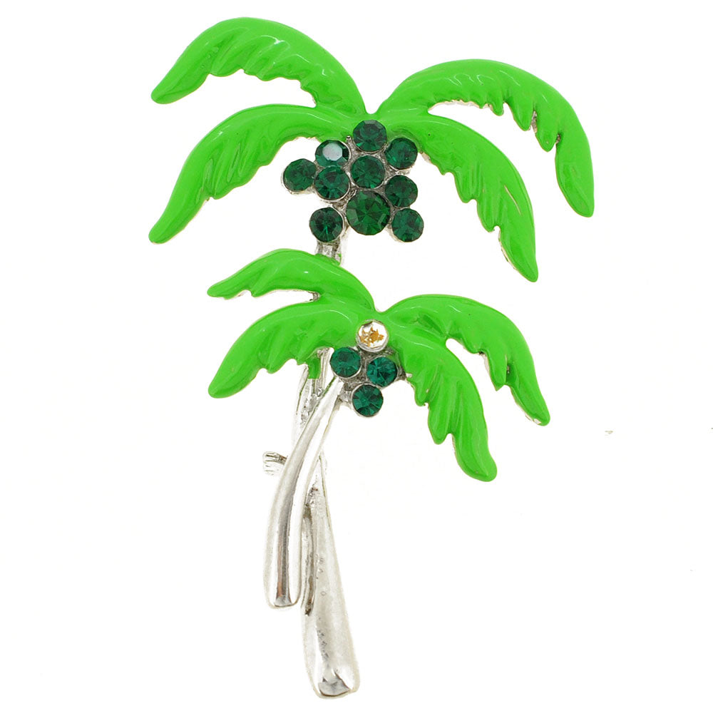 Green Coconut Palm Tree Crystal Pin Brooch