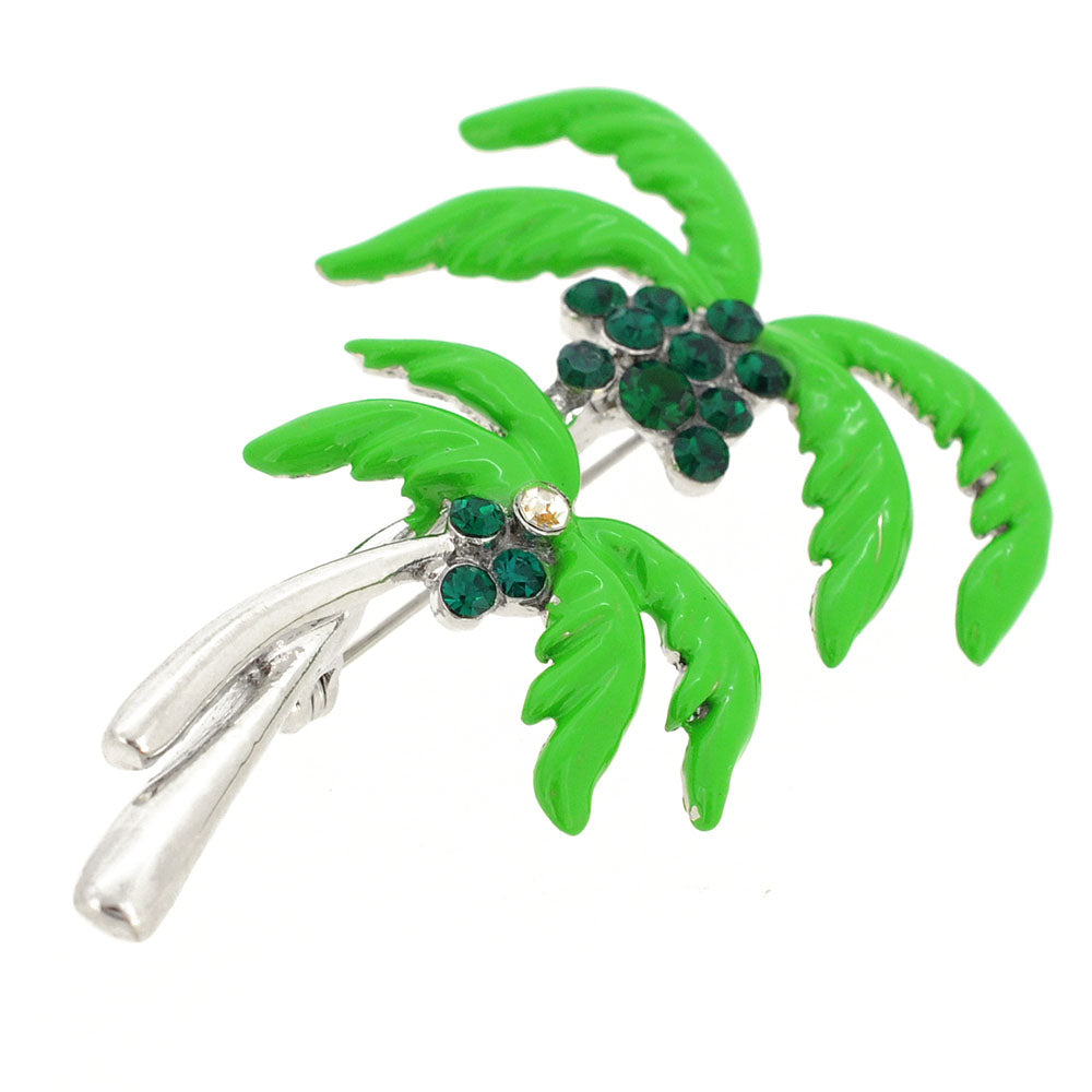 Green Coconut Palm Tree Crystal Pin Brooch