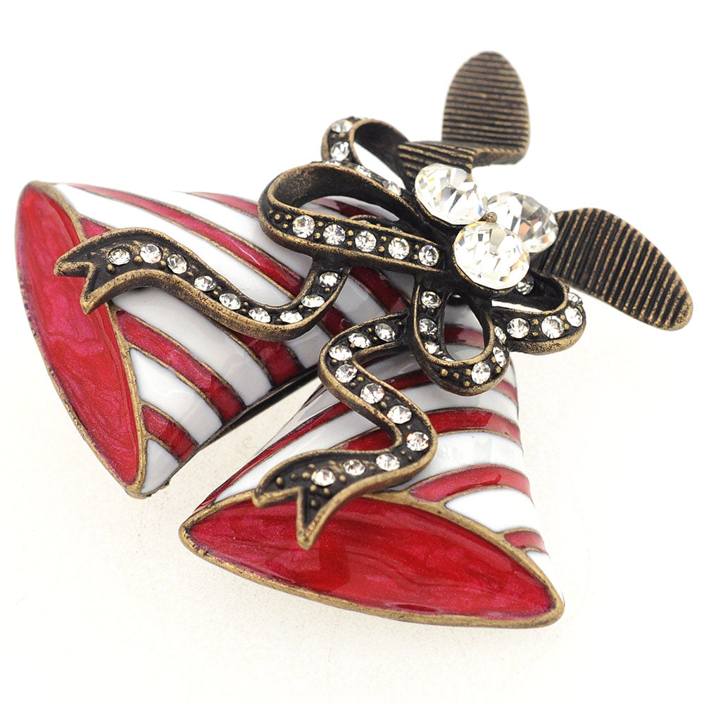 Antique Style Red Enamel Christmas Bell Pin Brooch