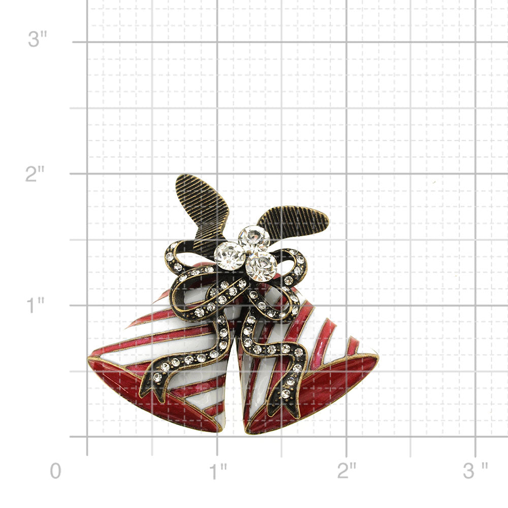 Antique Style Red Enamel Christmas Bell Pin Brooch