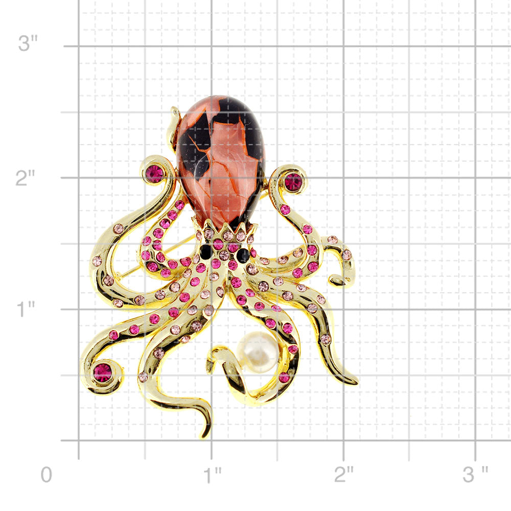 Golden Pink Octopus Pin Brooch