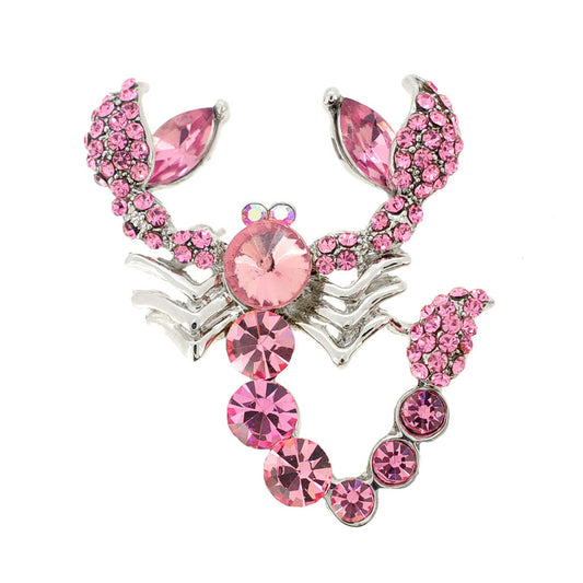 Pink Scorpion Crystal Brooch Pin