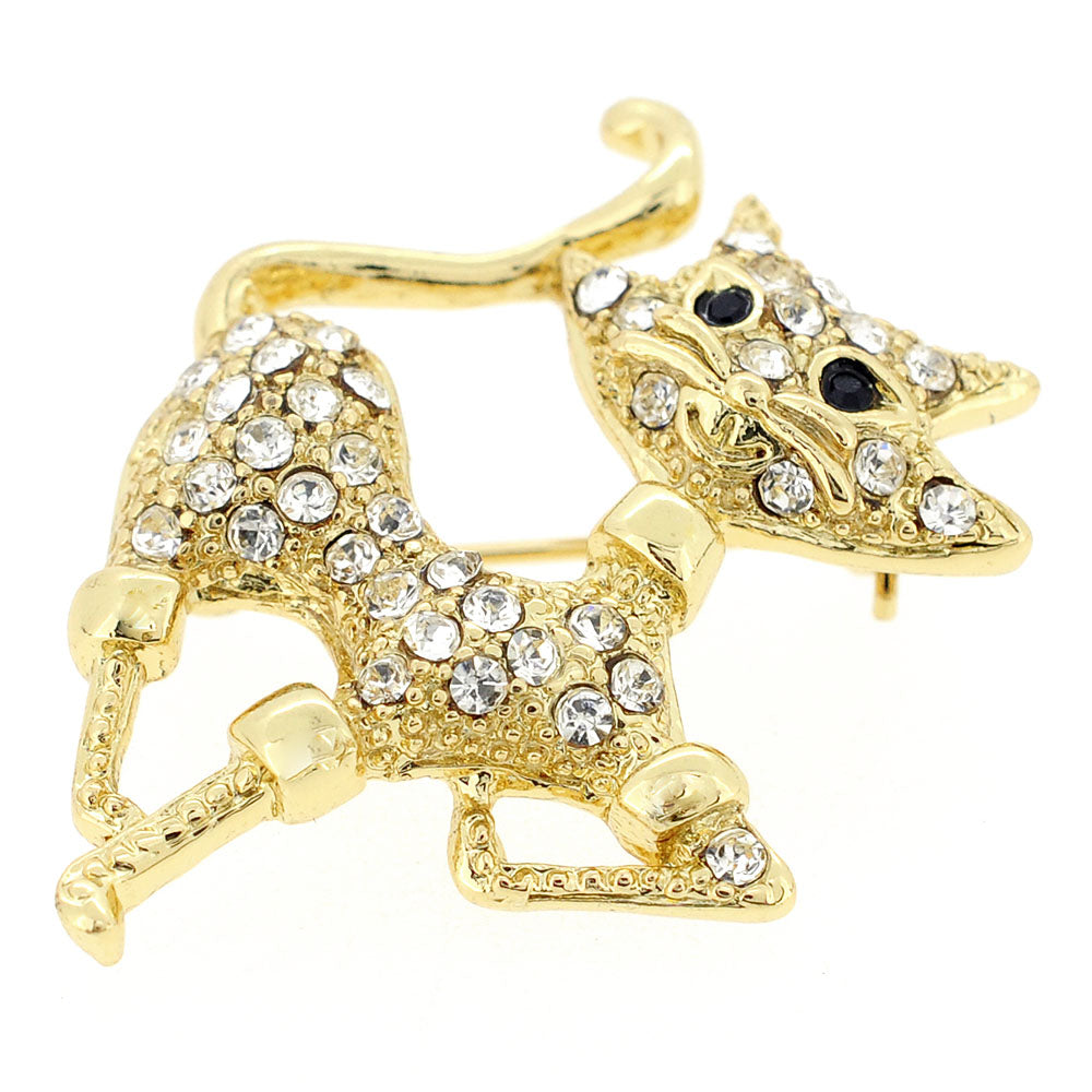 Golden Crystal Cat Pin Brooch