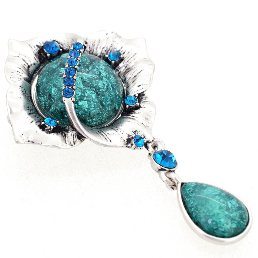 Turquoise Blue Wedding Flower Crystal Brooch and Pendant