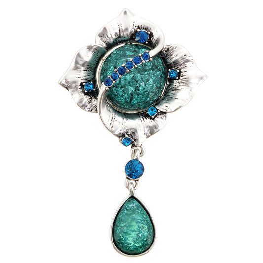 Turquoise Blue Wedding Flower Crystal Brooch and Pendant