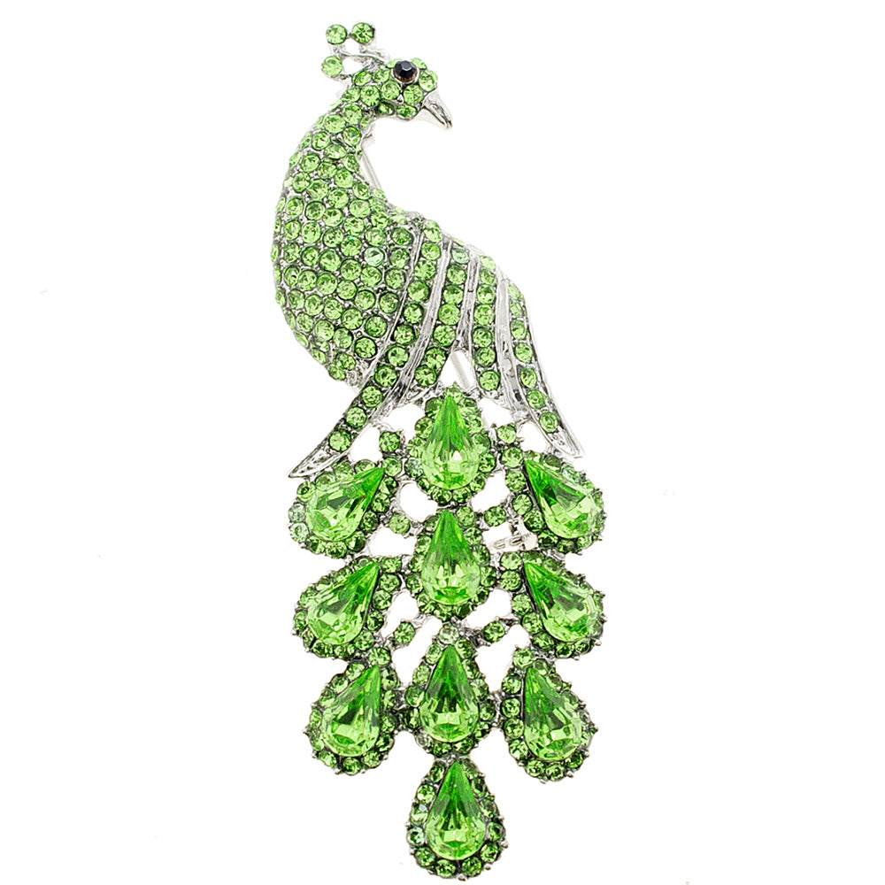 Green Peridot Drip Drop Peacock Crystal Brooch Pin