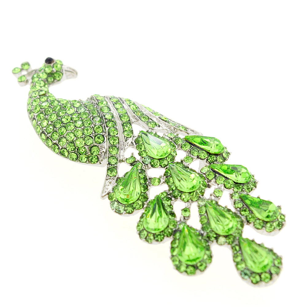 Green Peridot Drip Drop Peacock Crystal Brooch Pin