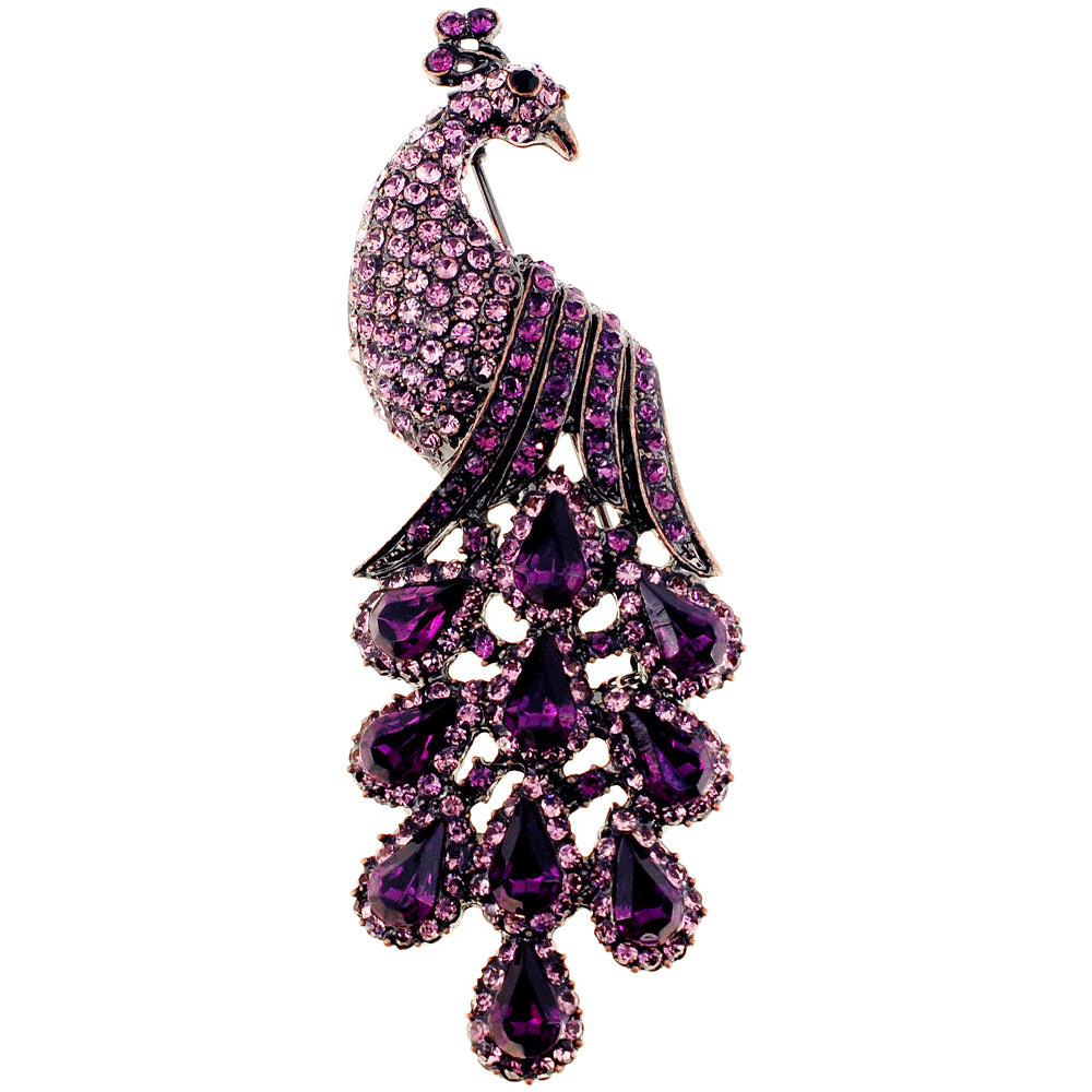 Amethyst Purple Drip Drop Peacock Crystal Brooch Pin