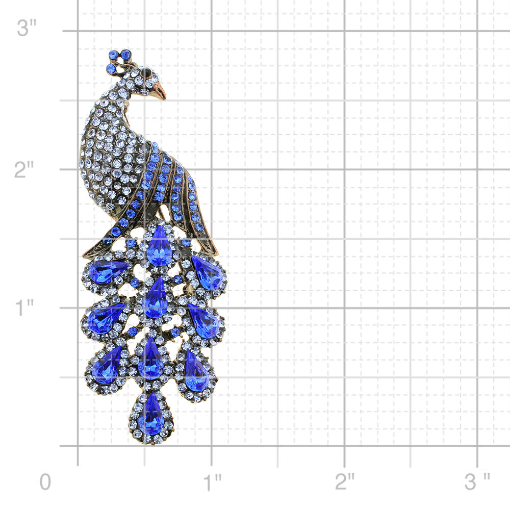 Sapphire Blue Drip Drop Peacock Crystal Brooch Pin