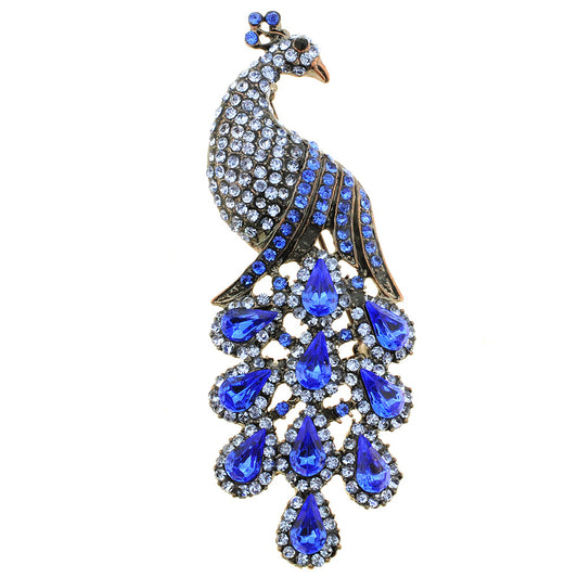 Sapphire Blue Drip Drop Peacock Crystal Brooch Pin