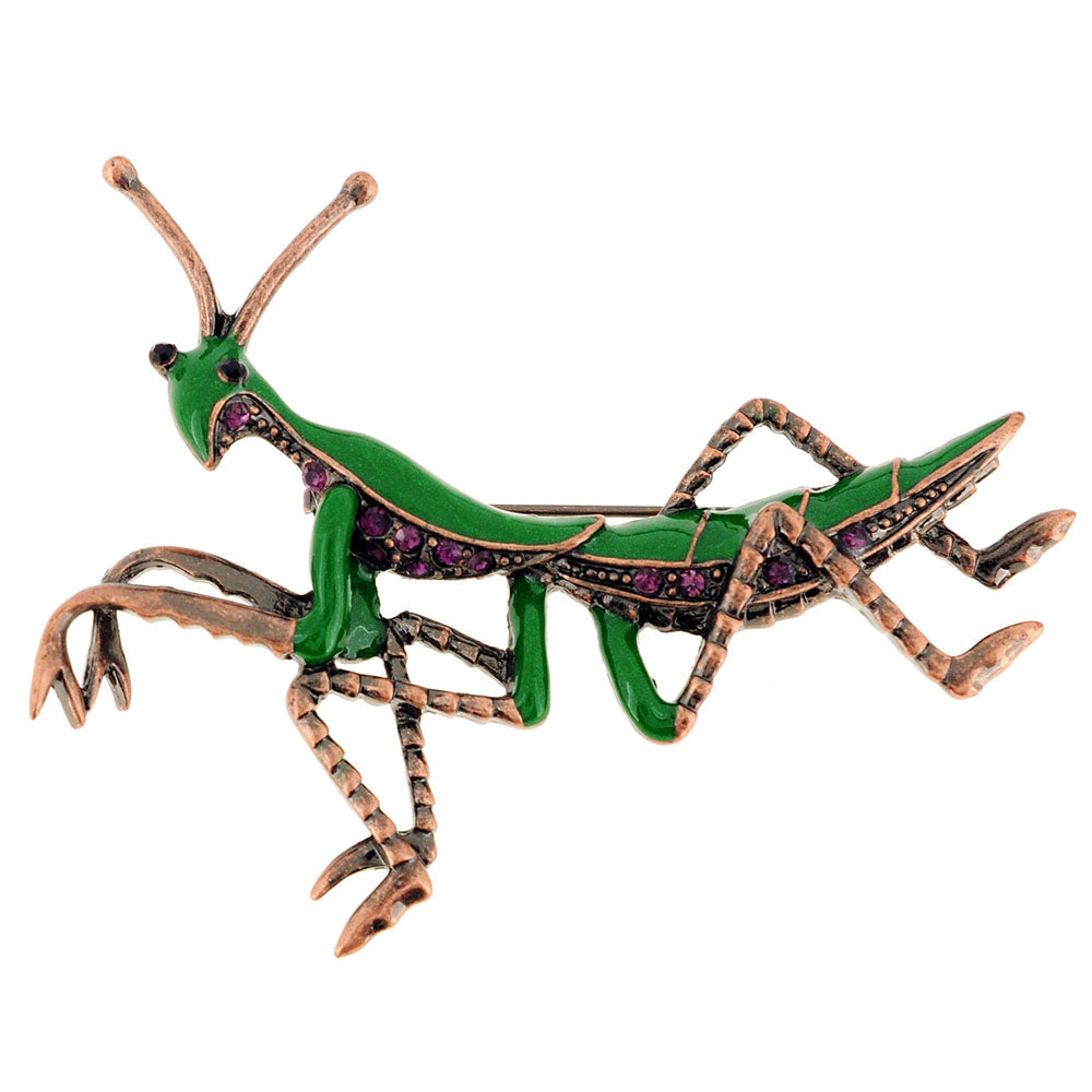 Green Praying Mantis Amethyst Crystal Pin Brooch
