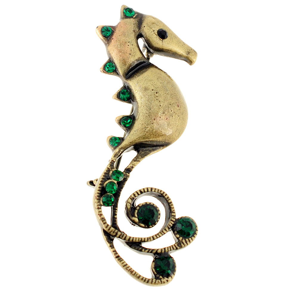 Vintage Style Seahorse Emerald Crystal Pin Brooch
