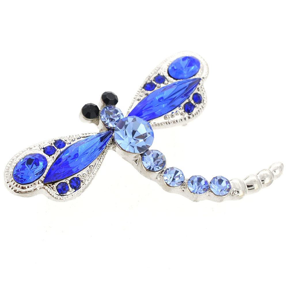 Sapphire Blue Crystal Dragonfly Pin Brooch
