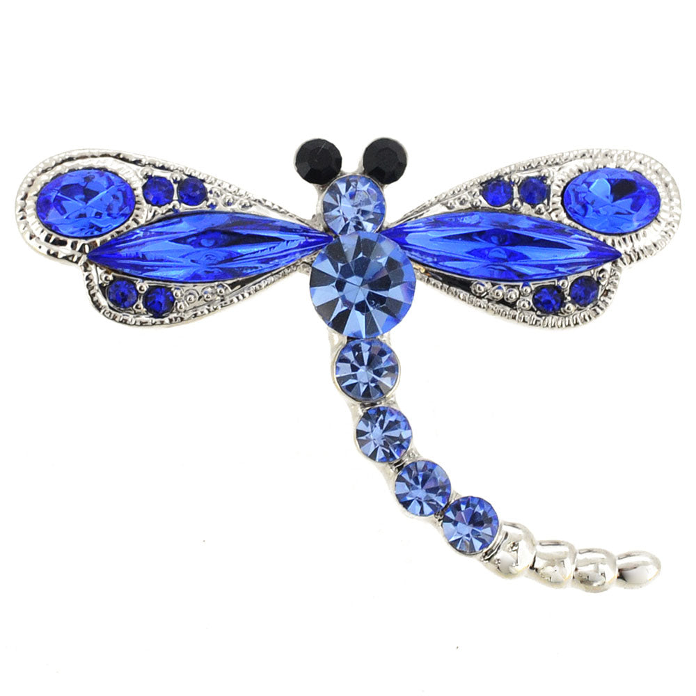 Sapphire Blue Crystal Dragonfly Pin Brooch