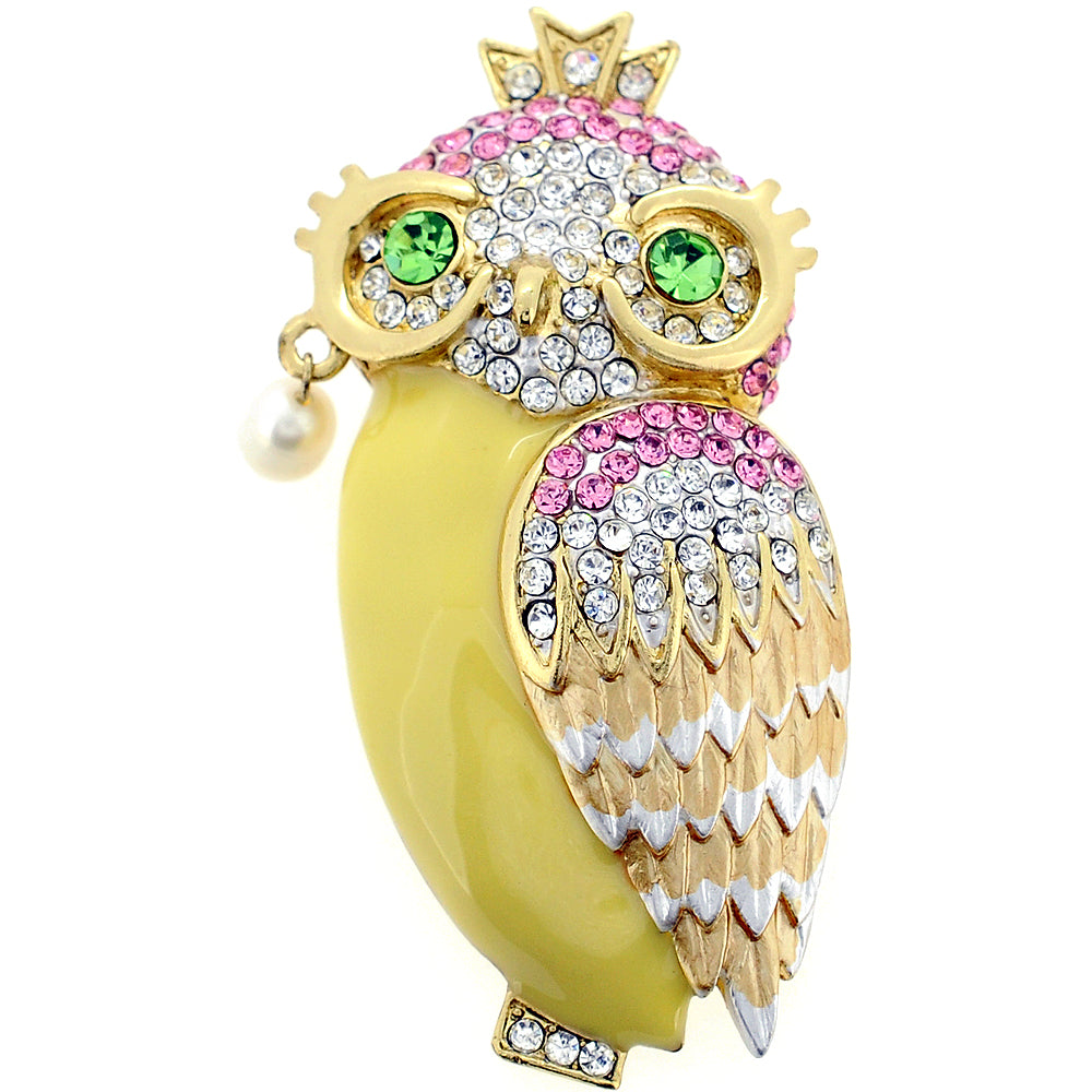 Yellow Enamel Crystal Owl Brooch/Pendant