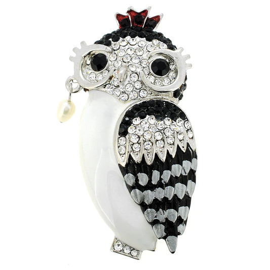 Black & White Crystal Owl Brooch/Pendant