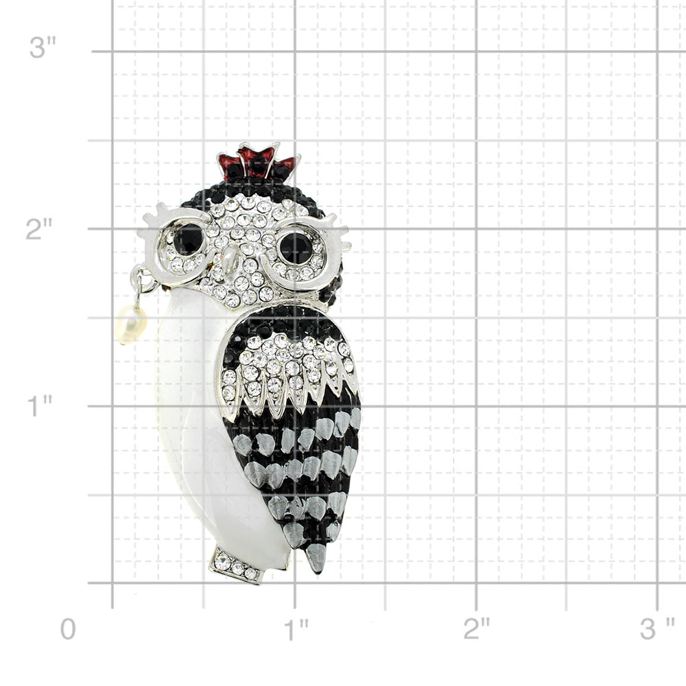 Black & White Crystal Owl Brooch/Pendant