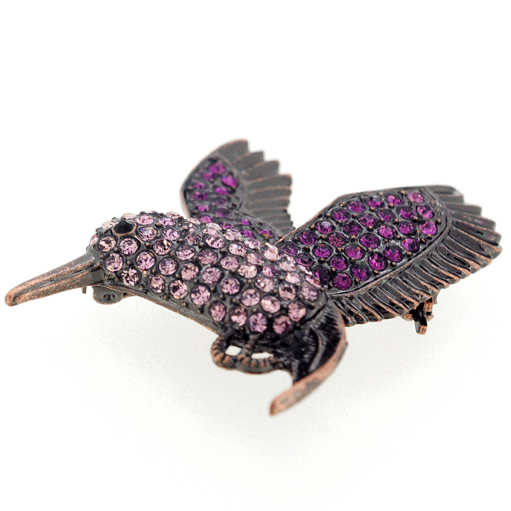 Purple Amethyst Hummingbird Crystal Pin Brooch