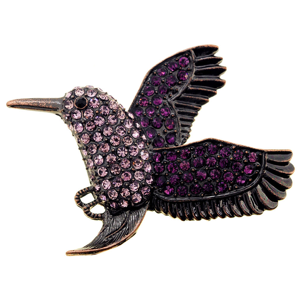 Purple Amethyst Hummingbird Crystal Pin Brooch