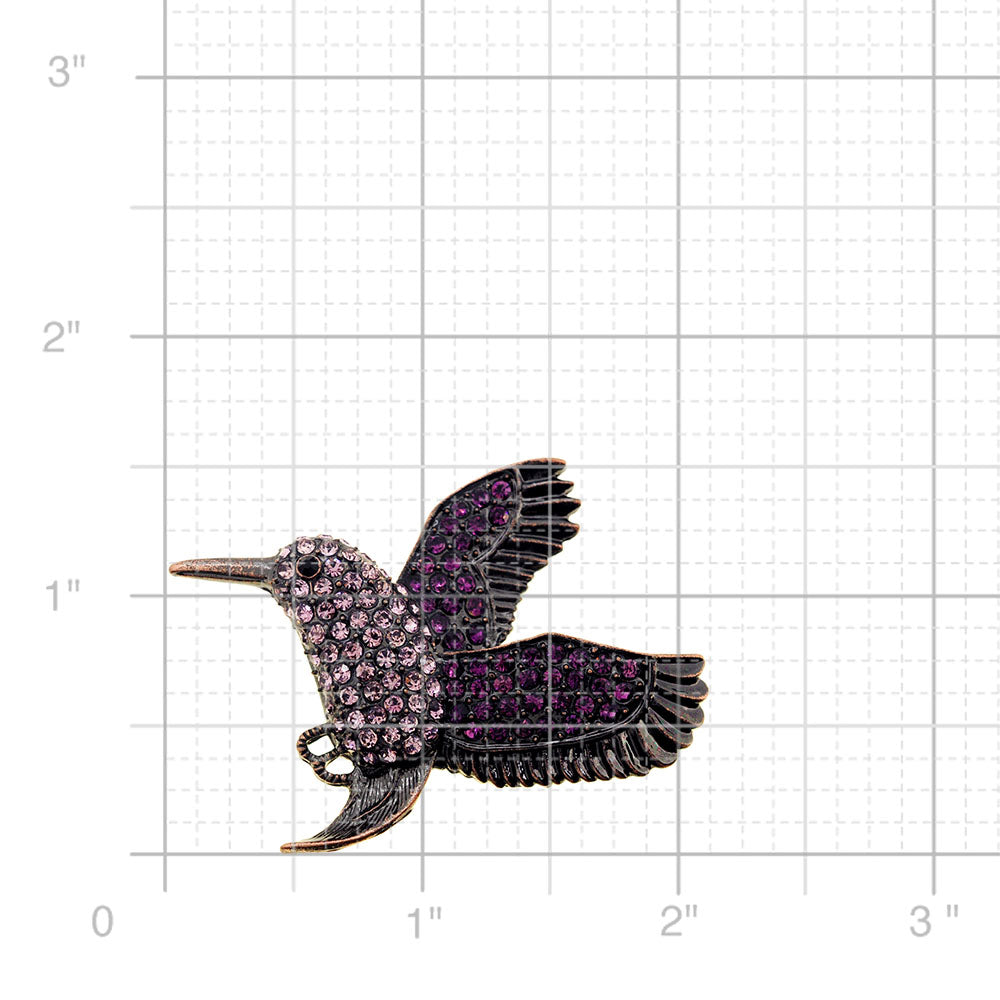 Purple Amethyst Hummingbird Crystal Pin Brooch