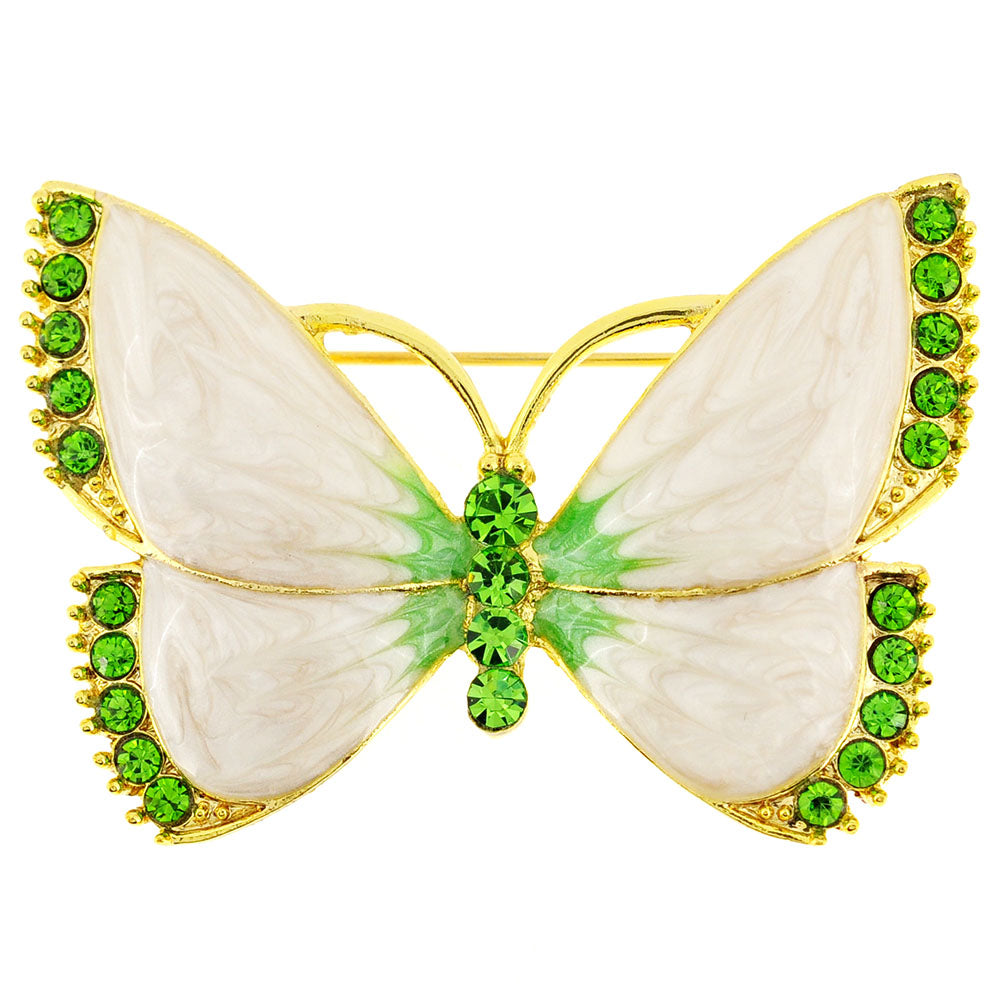 White Green Butterfly Crystal Pin Brooch