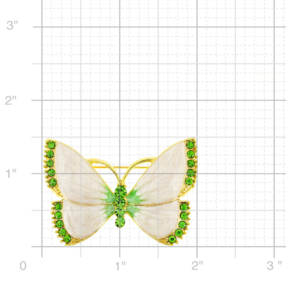 White Green Butterfly Crystal Pin Brooch
