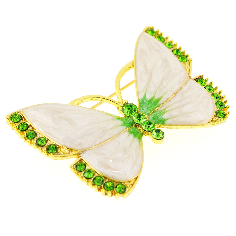 White Green Butterfly Crystal Pin Brooch