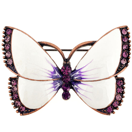 Vintage Style White Butterfly Amethyst Crystal Pin Brooch